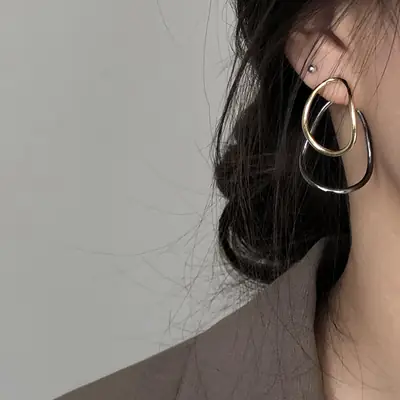 Silver Needle Cold Style Oval Earrings for Women