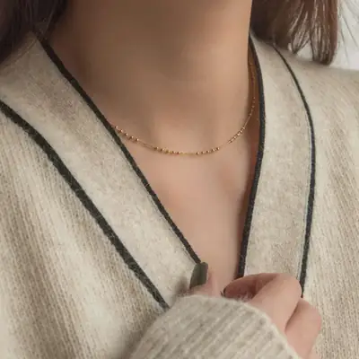 18K Gold Necklace Women's 18K Gold Necklace Gold Clavicle Chain Cyber Celebrous Set of Chain Beads au750 Pendant Thin Chain