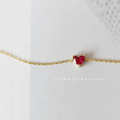 Red Heart Gemstone Bracelet for Women 14K Gold