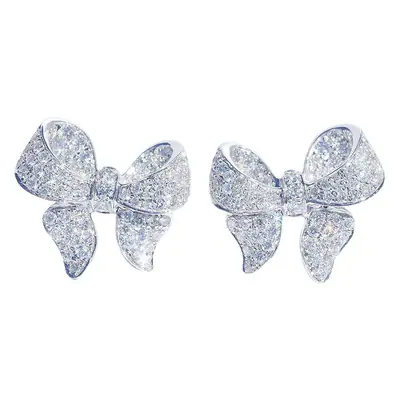 Golden Bow Micro-Encrusted Zircon Commuter Earrings for Women
