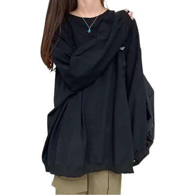 Women's Black Long Sleeve Sweatshirt Top with Backpack