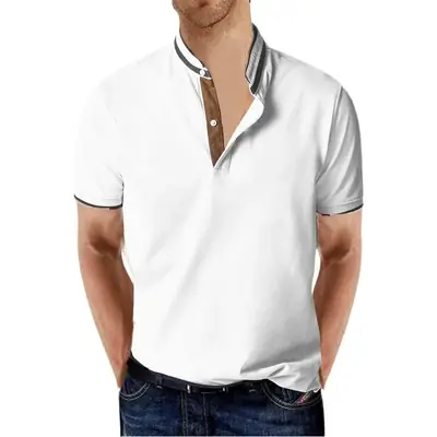 Men's Black High-End Polo Shirt with White Trim