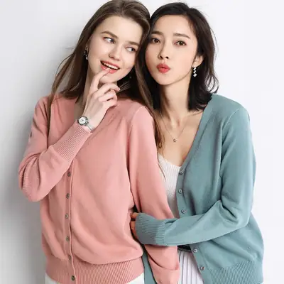 Women Wool V-Neck Cardigan Short Sleeve Warm