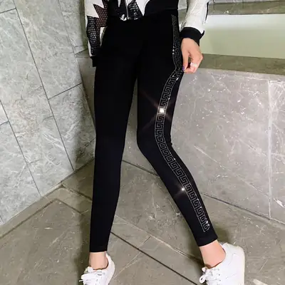 Black Slimming Leggings with Sparkle Detail
