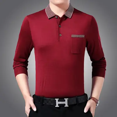 Men Navy Polo T-Shirt with Real Pocket & Turn-Down Collar