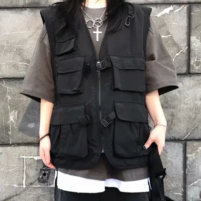 Japanese Style Tactical Vest for Men 2020 Black Multi Pocket