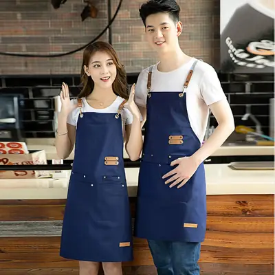 Restaurant Waiter Apron Red Denim Canvas Shoulder Belt