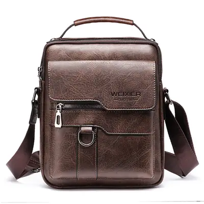 Men's Black Leather Crossbody Shoulder Bag Retro Business Style