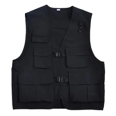 Men's Black Harajuku Work Vest with 10 Pockets