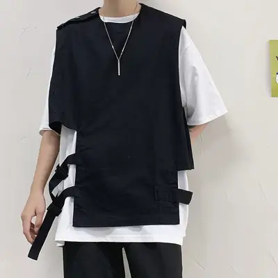 Men's Black Vest with Irregular Stitching 2020 Summer Wear