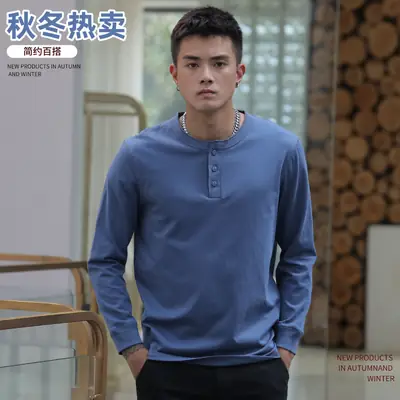 Men Pure Cotton Wash Henley Collar T-Shirt Olive Green