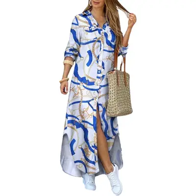Women's Printed Long Sleeve Shirt Dress Spring Summer