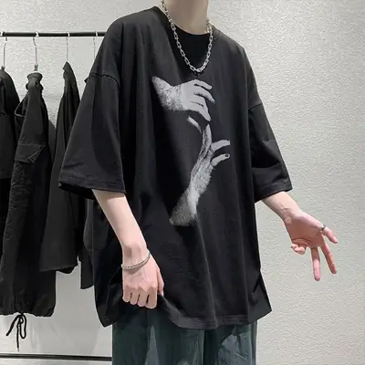 Men's Loose Fit T-Shirt Hong Kong Style Student Trendy