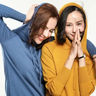 Blue Korean Style Hooded Sweatshirt Women Large