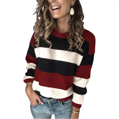 Women's Contrast Striped Knit Pullover Plus Size