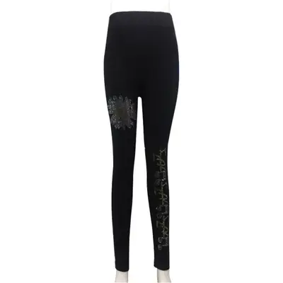 Women's Black Modal Slim Fit Leggings Mid Waist Sports Pants