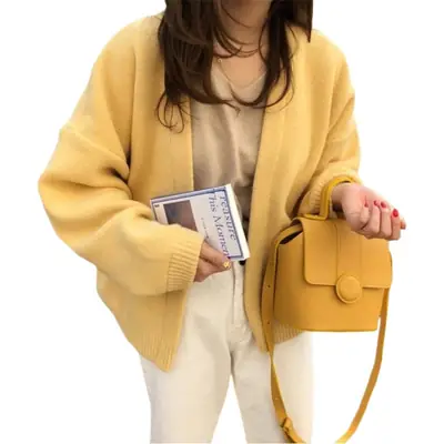 Women's Loose Knitted Cardigan Sweater Beige 2025