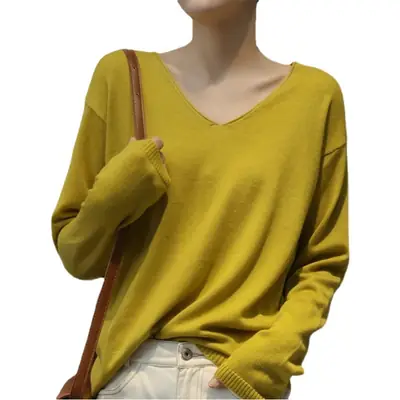 Women's Loose V-Neck Knitted Pullover Sweater