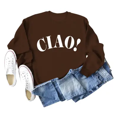 Women Red Ciao Long Sleeve Sweatshirt with Blue Denim Shorts Set