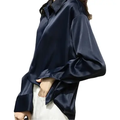 Women Silk Satin Shirt White Long Sleeve