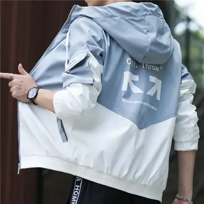 Men's Korean Fashion Jacket Yellow Black Zip Front Sports Casual