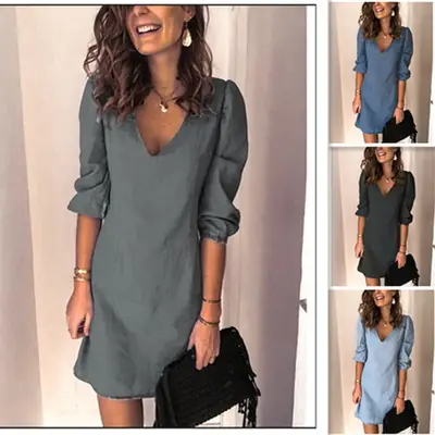 2025 Hot Selling Blue V-Neck Dress for Women