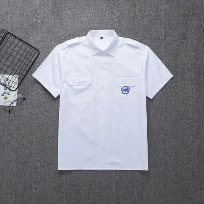 Men's White Attached Middle School Shirt with Embroidered Logo