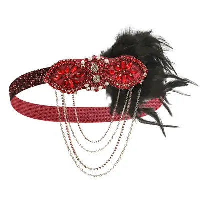 1920s Blue Feather Hair Band with Crystal Flowers