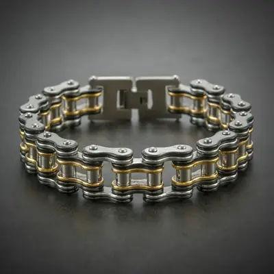 Stainless Steel Black Gold Bicycle Bracelet for Men
