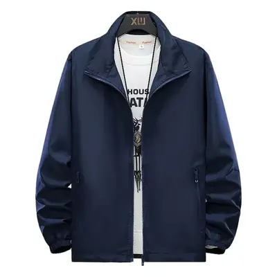Men's Navy Blue Korean Style Jacket with Stand Collar