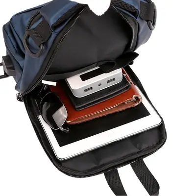 Men's Grey USB Charging Shoulder Bag with Laptop Compartment