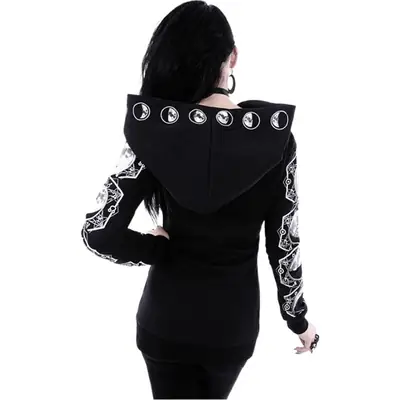 Black Punk Hooded Sweatshirt with Moon Print Long Sleeve