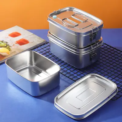 Japanese Style 304 Stainless Steel Lunch Box Double Layer Overflow Proof