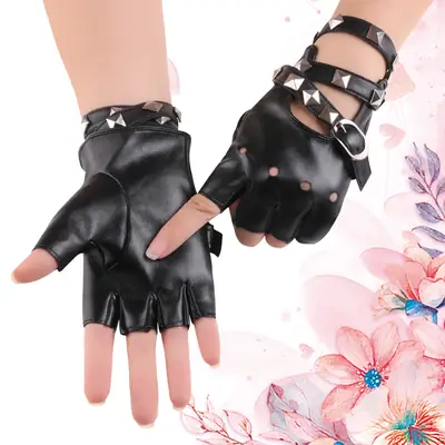 Pink Punk Leather Gloves for Women Dance Wear
