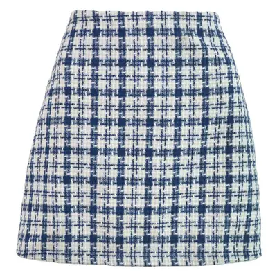 Women Tweed High Waist Plaid Skirt Green Blue Black