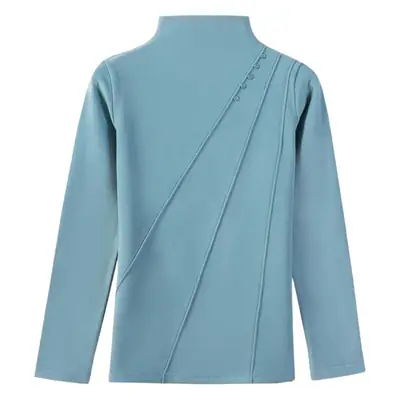Women Velvet Long Sleeve T-Shirt Blue Patchwork