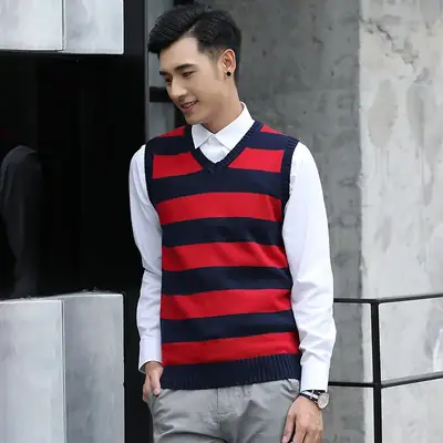 Men's 2020 V-Neck Striped Sleeveless Vest Sweater