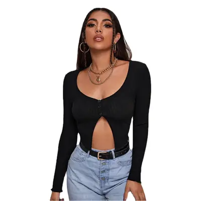 2023 Button Knitted Navel Cardigan Top Maroon