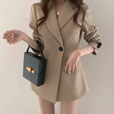 Women's Thin K-Style Suit Jacket Khaki Summer Loose Fit