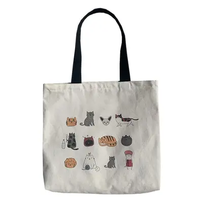 Meow Star Cat Cookie Bag Women Large Canvas Travel