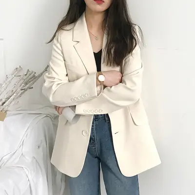 Women's White Blazer Spring Autumn Casual Jacket