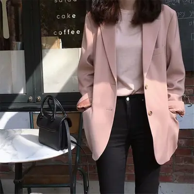 Korean Style Pink Jacket Women Casual Slim Fit
