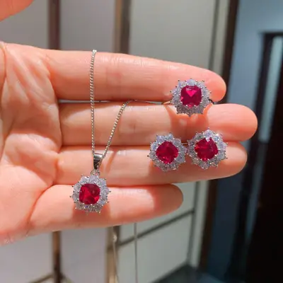 Red Corundum Gemstone Ring for Women