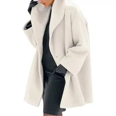 Women Woolen Hooded Coat Red Loose Winter Outwear