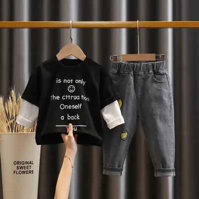 Boys Faux Cotton T-Shirt & Jeans Set Black 2026