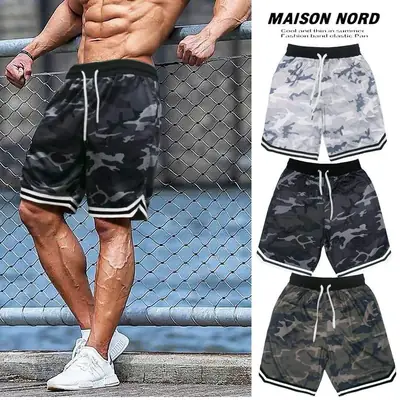 Men Camo Mesh Fitness Shorts Basketball Running Casual Pants