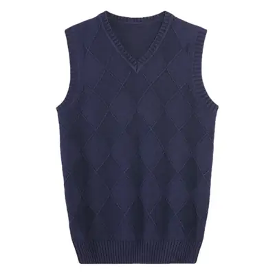 Men's Yellow Diamond Jacquard V-Neck Vest Slim Fit