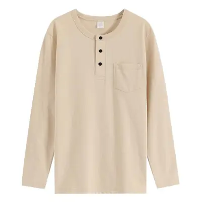 Men Pure Cotton Long Sleeve T-Shirt Beige