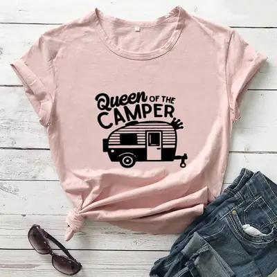 Queen of The Camper T-Shirt Grey Short Sleeve