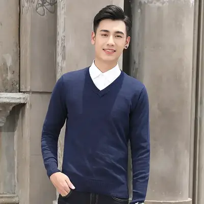 Men V-Neck Black Long Sleeve Sweater